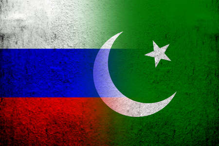 National flag of Russian Federation with Republic of Pakistan National flag. grunge backgroundの写真素材