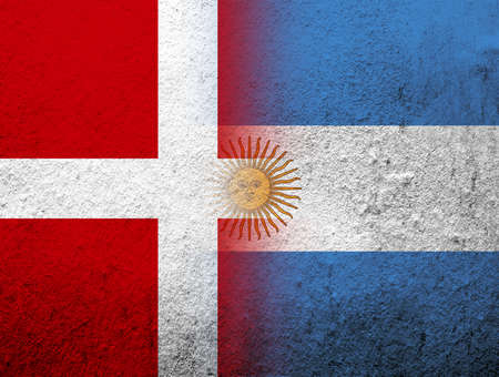 the Kingdom of Denmark National flag with National flag of Argentina. grunge backgroundの写真素材
