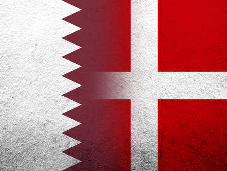 the Kingdom of Denmark National flag with The State of Qatar National flag. grunge backgroundの写真素材