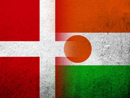 the Kingdom of Denmark National flag with The Republic of the Niger National flag. grunge backgroundの写真素材