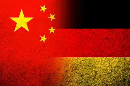 The national flag of Germany with China National flag. grunge backgroundの写真素材