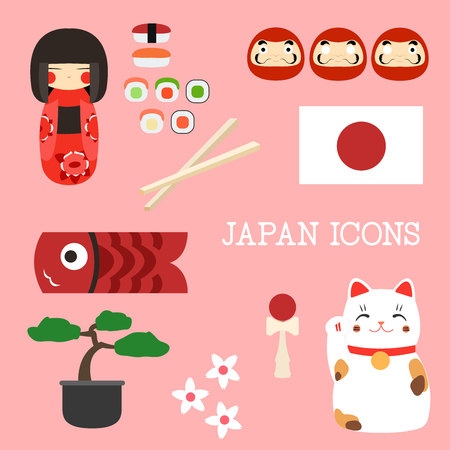 Japan flat icons. Japanese theme.のイラスト素材