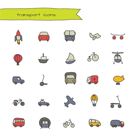 transport doodle iconsのイラスト素材