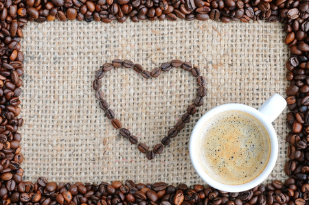 A cup of coffee. Background with coffee on Valentine's Dayの写真素材