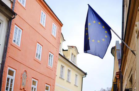 European flag on the front of the buildingの写真素材