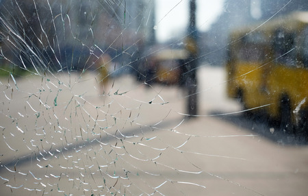 View through the broken window glass