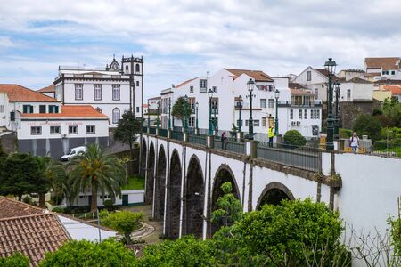 San Miguel, Portugal - May 15, 2019: Beautiful view of the old stone arch bridge in Nordeste, Azores.のeditorial素材