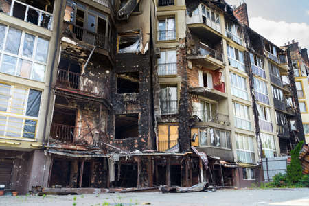 House in of civilians destroyed by russian weapons. Atrocities of the russian army in the suburbs of...