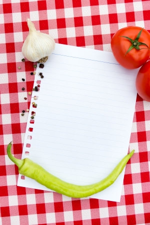 paper for recipes  with vegetables and spicesの写真素材