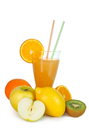 Fresh fruits, vegetables and juiceの写真素材