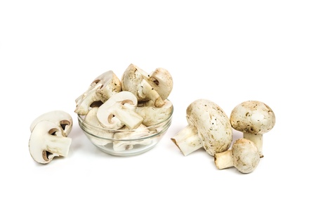  Fresh button mushrooms, champignons, on white backgroundの写真素材