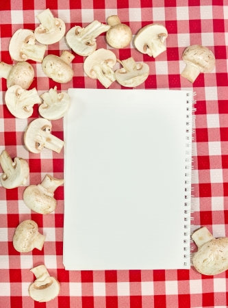 Blank recipes book with mushroomsの写真素材