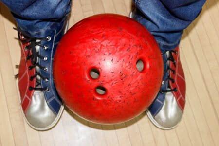 Bowling shoes and ballの写真素材