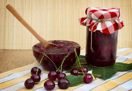 
Jar of  tasty cherry jam, organic foodの写真素材