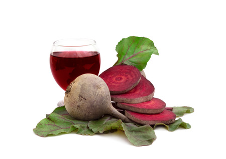 raw fresh beetroot and beetroot juice, isolated over white background