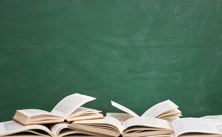 books front empty green blackboardの写真素材