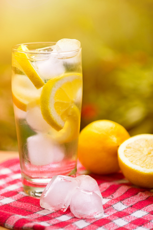 water with fresh lemon and iceの写真素材