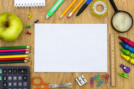 back to school concept on wood backgroundの写真素材