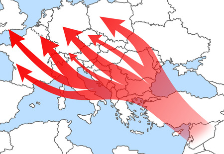European Migrant Crisis, Illustrative map of immigration to the EUの写真素材
