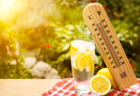 thermometer shows a high temperature during heat waveの写真素材