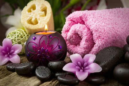 Spa setting for resort with zen basalt stonesの写真素材