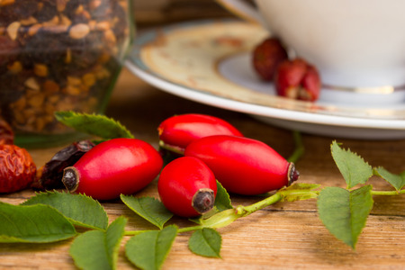 red berries and rose hip tea, healthy drinkの写真素材