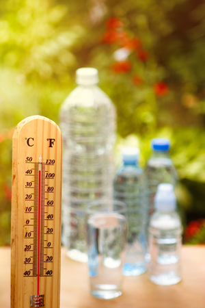 Take care dehydration on hot days, high temperature at summerの写真素材
