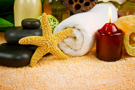 Beautiful spa setting with starfishの写真素材