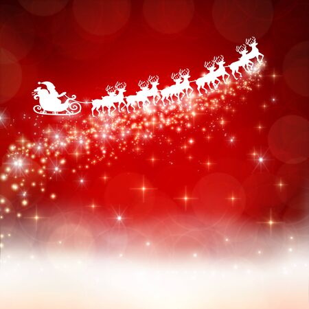 Vector Illustration of Santa Claus driving in a sledge on decorative Christmas backgroundの写真素材