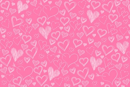 Pink background with draw heart shapesの写真素材