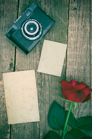 Vintage rustic  photograph clippings, empty copy space for your memory の写真素材