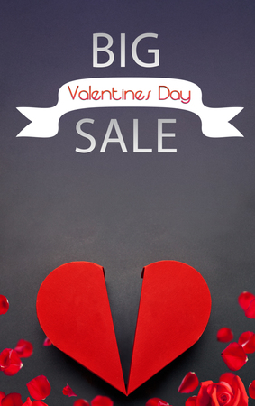 Valentines day big sale website sticker with heart and petals. Valentines day big sale. Online Sales Concept. Website banner.の写真素材