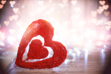 Valentine handmade heart in room with romantic lightsの写真素材