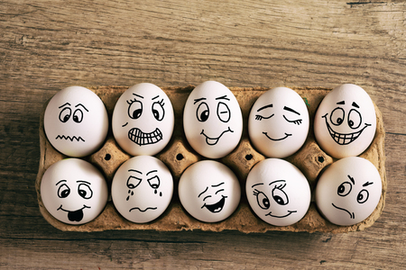 Egg. Funny Eggs. Faces on the eggs smilesの写真素材