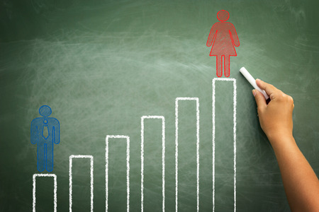 Gender inequality issue with different opportunities for males and females.  Inability to progress in business. Gender discrimination and sexism inequality as a male conceptの写真素材