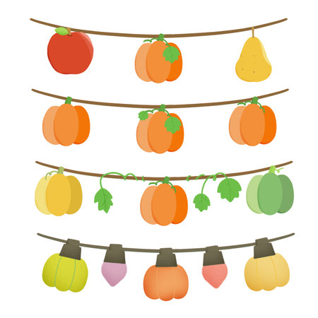 Set of autumn decorative lights for harvest festive, beautiful traditional pumpkin lightのイラスト素材