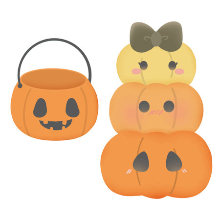 Halloween pumpkins. Cute cartoon characters. Vector illustration.のイラスト素材