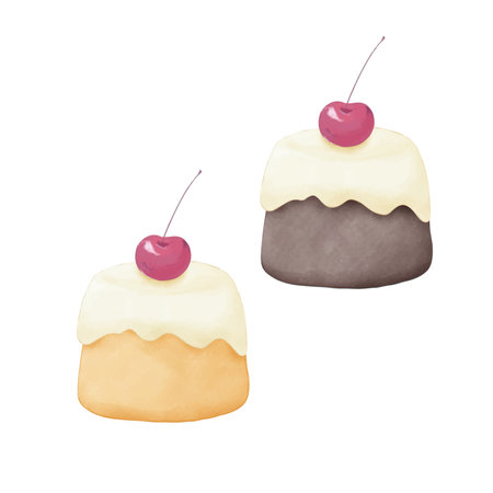 Cake with cherry. Watercolor illustration.のイラスト素材