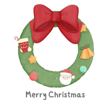 Christmas wreath with a red bow on a white background. Vector illustration.のイラスト素材