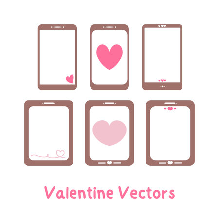 Set of mobile phones with hearts. Valentine's day. Vector illustrationのイラスト素材