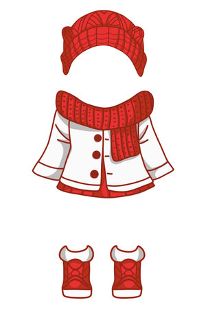 Set of winter clothes on a white background. Vector illustration in cartoon style.のイラスト素材