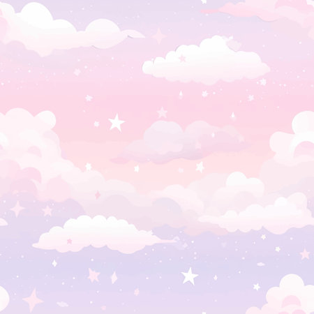 Seamless background with clouds and stars in pastel colors. ai generated.のイラスト素材