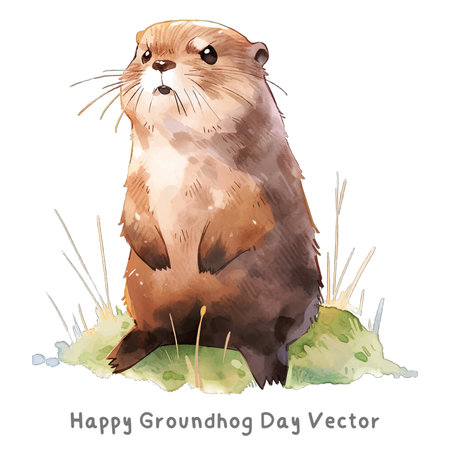 Groundhog Day holiday watercolor marmot elements in cartoon styleのイラスト素材