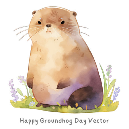 Groundhog Day holiday watercolor marmot elements in cartoon styleのイラスト素材
