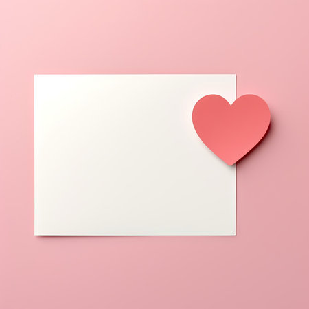 Paper card with heart on pink background. Valentines day greeting cardの素材