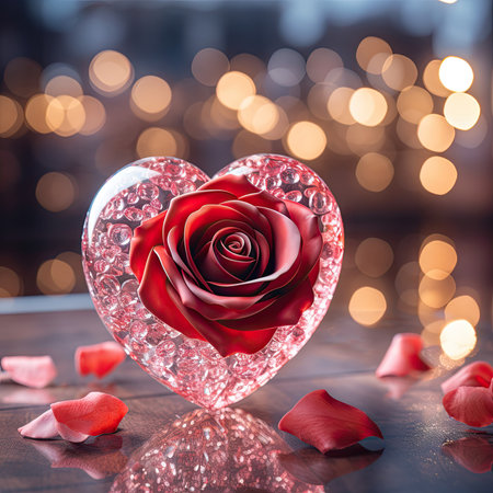 Valentine's Day background with red rose on bokeh backgroundの素材