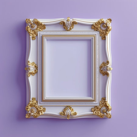 Vintage picture frame on purple background. 3d render illustration.の素材