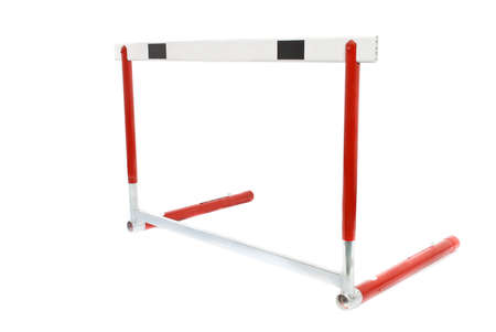 A red athletics hurdle, isolated on a white background.の写真素材