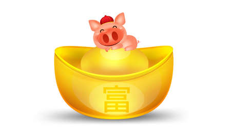 chinese new year 2019 pig cartoon ,money,gold isolated vector elements for artwork wealthy,Chinese Translation rich Zodiac sign for greetings card, flyers, invitation, posters,brochure, banners, calendarのイラスト素材