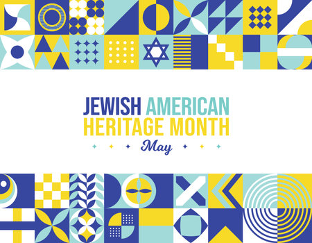 Jewish American Heritage Month Vector Illustration. May Awareness and Celebration. Neo Geometric pattern abstract graphic design. Israel Star of David. Social media post, website header, promotion artのイラスト素材
